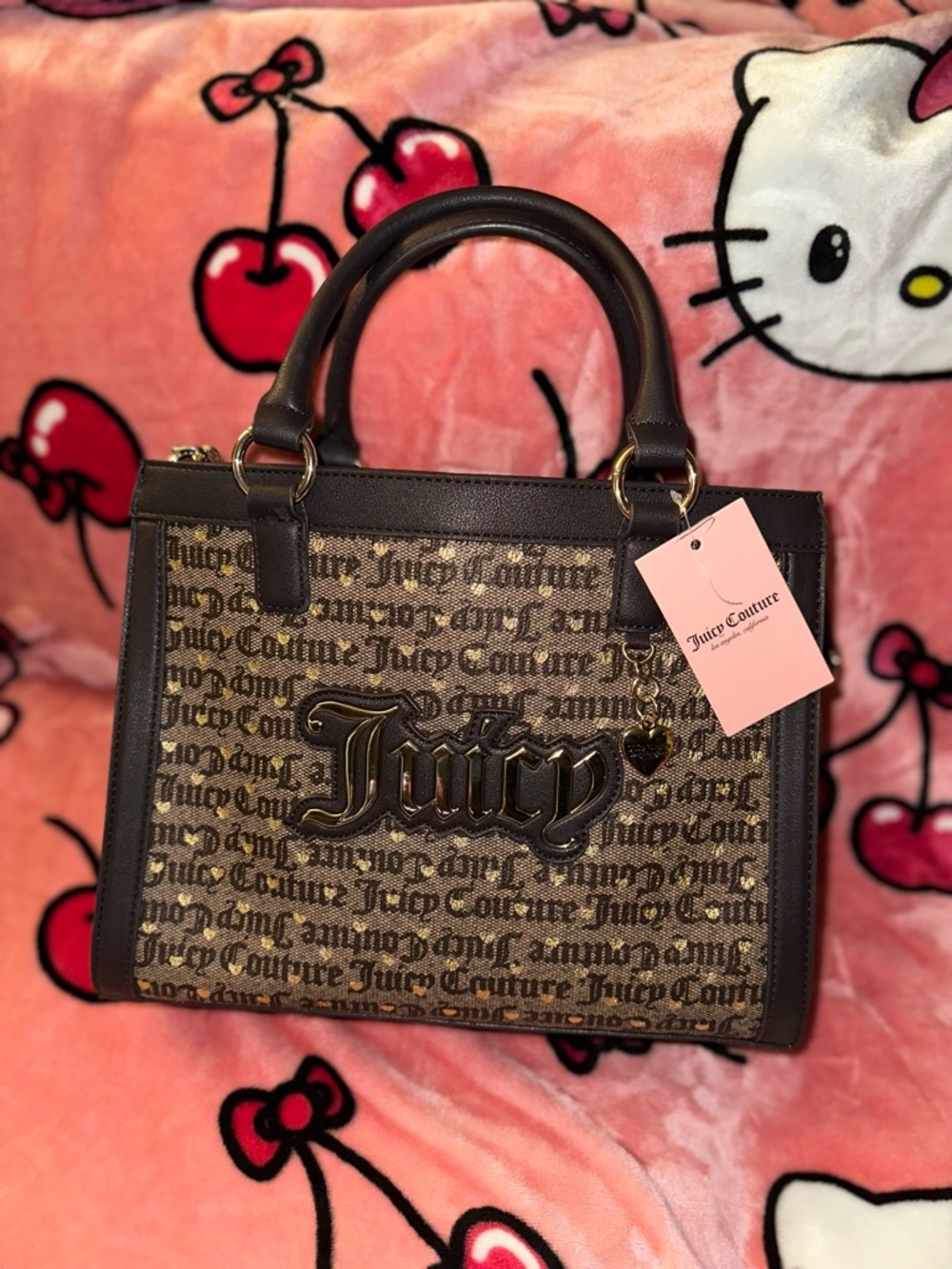 Juicy Couture Brown Logo Monogram Satchel with Gold Charm